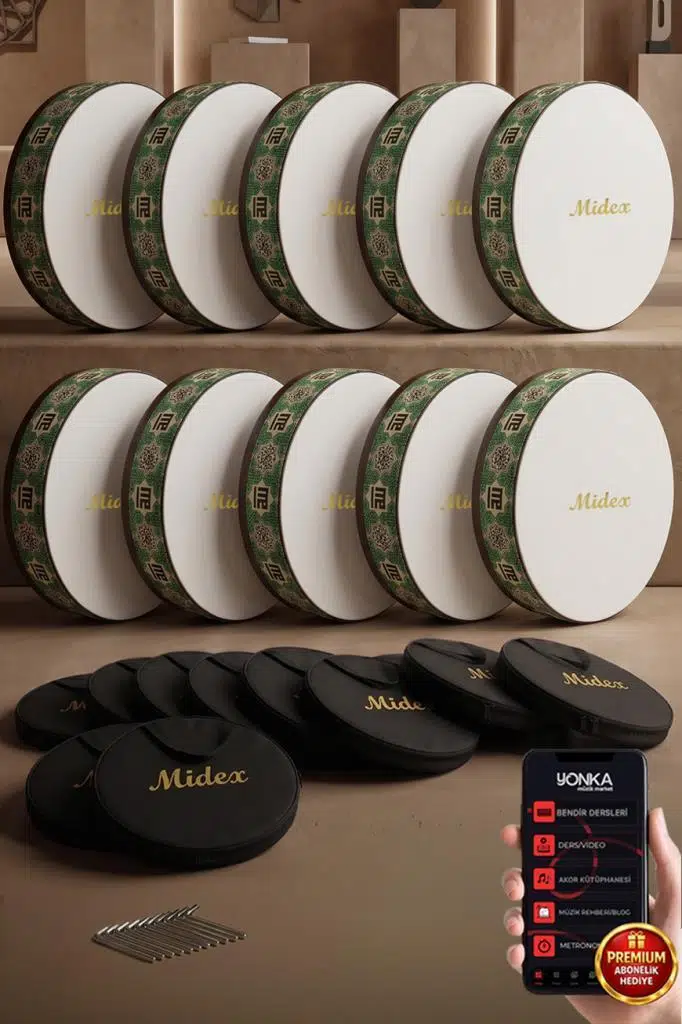 Midex BR-411X 10'lu Bendir Def Toptan Paket Akort Ayarlı EL Tutma Oyuklu Çantalı