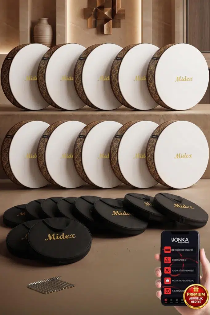 Midex BR-710X 10'lu Bendir Def Toptan Paket Akort Ayarlı EL Tutma Oyuklu Çantalı