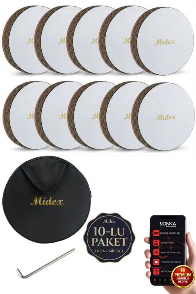 Midex BR-710X 10'lu Bendir Def Toptan Paket Akort Ayarlı EL Tutma Oyuklu Çantalı