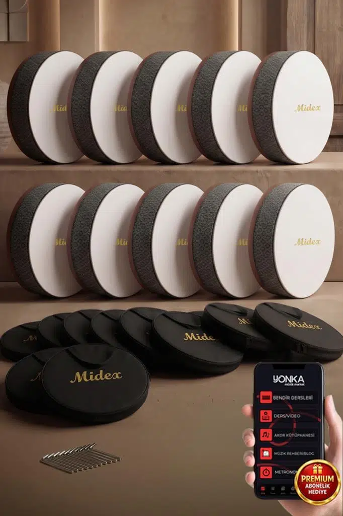 Midex BR-810X 10'lu Bendir Def Toptan Paket Akort Ayarlı EL Tutma Oyuklu Çantalı