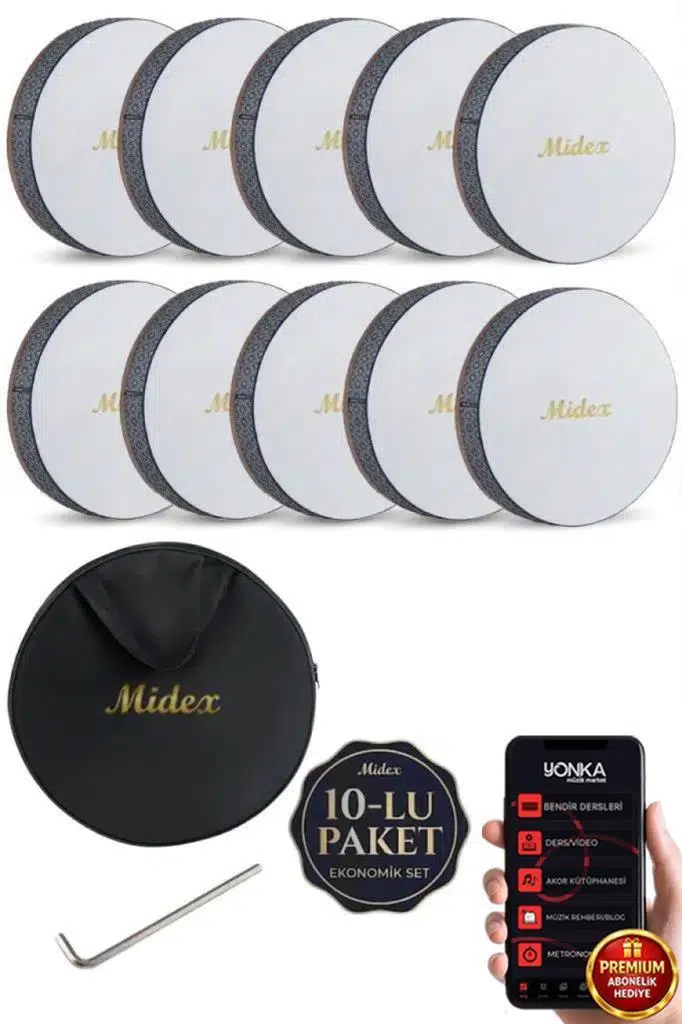 Midex BR-810X 10'lu Bendir Def Toptan Paket Akort Ayarlı EL Tutma Oyuklu Çantalı