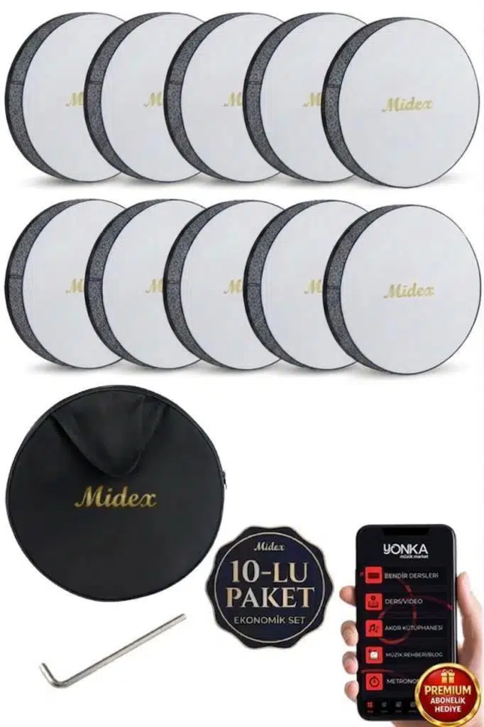 Midex BR-811X 10'lu Bendir Def Toptan Paket Akort Ayarlı EL Tutma Oyuklu Çantalı