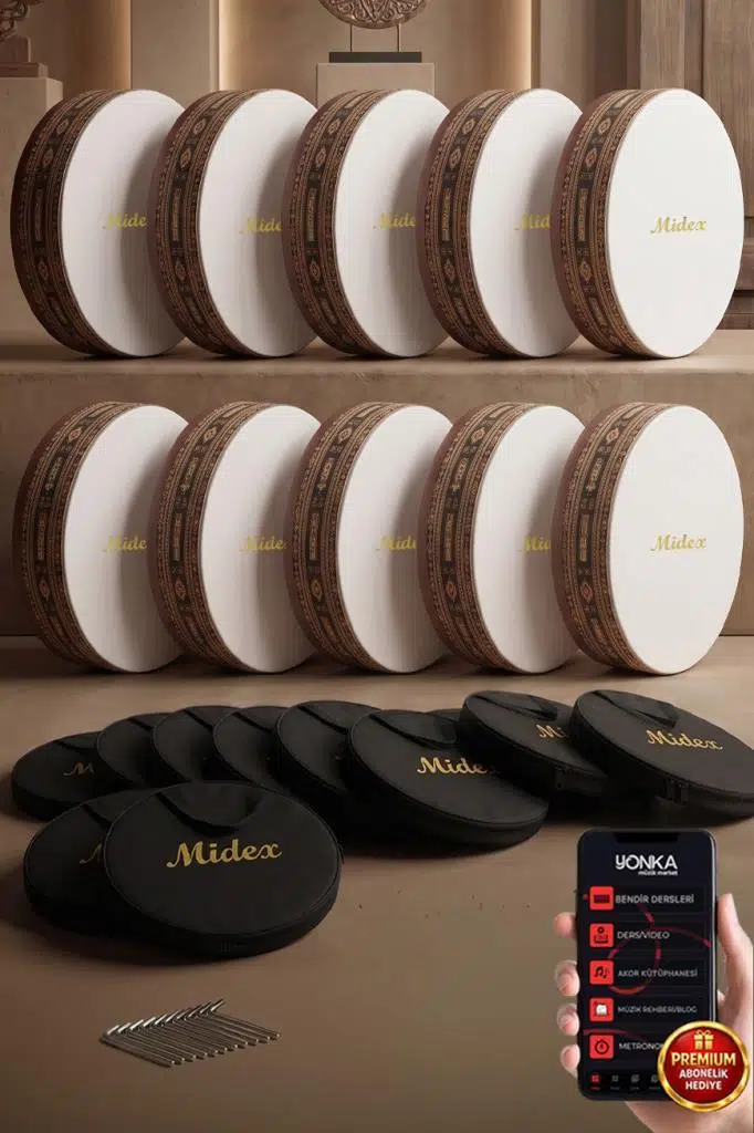 Midex BR-910X 10'lu Bendir Def Toptan Paket Akort Ayarlı EL Tutma Oyuklu Çantalı