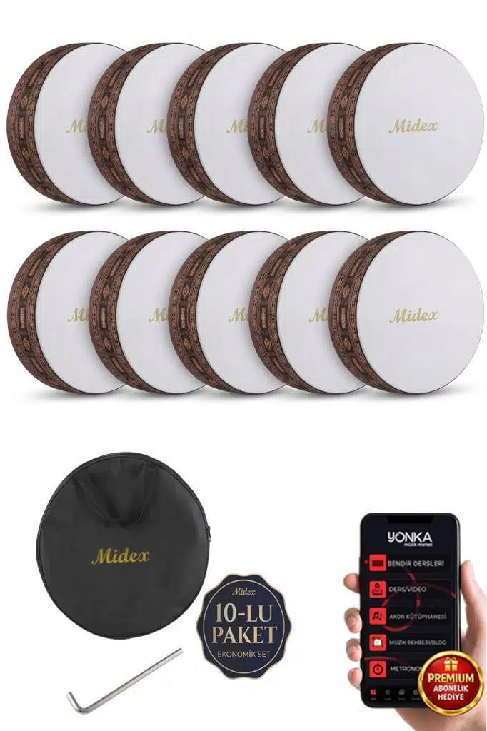 Midex BR-910X 10'lu Bendir Def Toptan Paket Akort Ayarlı EL Tutma Oyuklu Çantalı