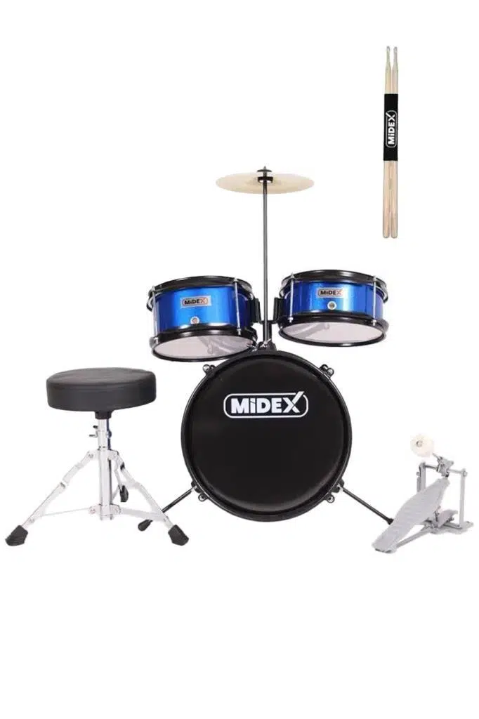 Midex CD300X-BL Akustik Junior Çocuk Baterisi Davulu Seti 5-14 Yaş İçin Full Set