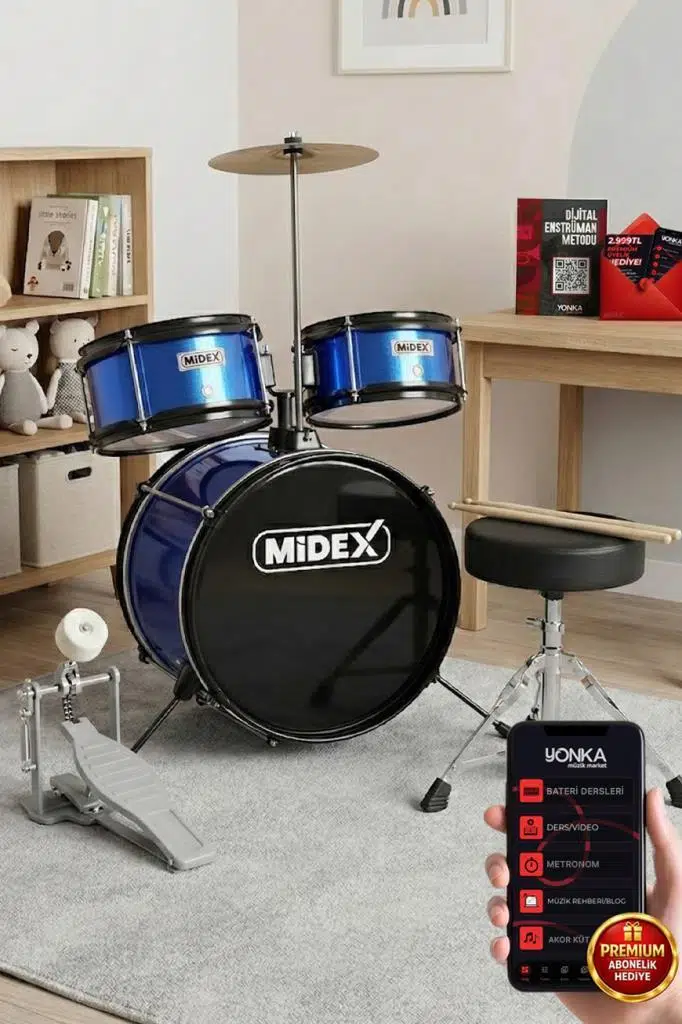 Midex CD300X-BL Akustik Junior Çocuk Baterisi Davulu Seti 5-14 Yaş İçin Full Set