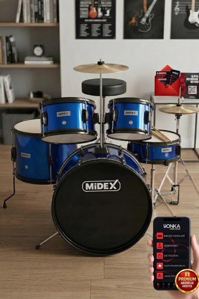 Midex CD500X-BL Akustik Junior Çocuk Baterisi Davul Seti 5-18 Yaş İçin Full Set