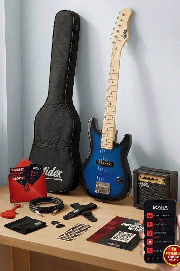 Midex CEG-30BL 4-6 Yaş Çocuklar İçin Amfili Full 1/4 30 İnç Elektro Gitar Seti Blue Black