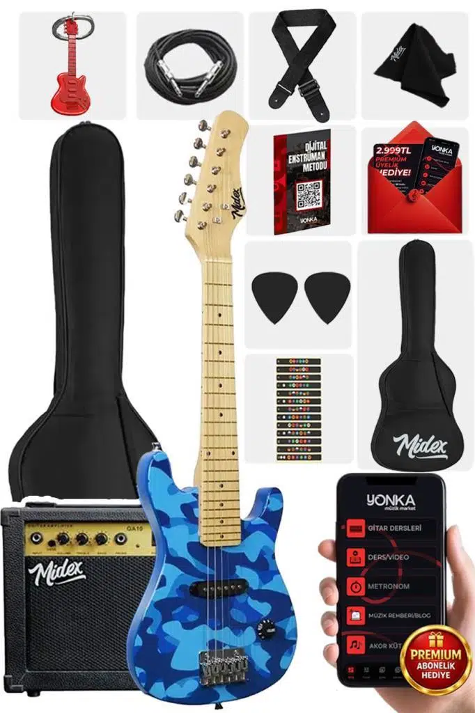 Midex CEG-30BS 4-6 Yaş Çocuklar İçin Amfili Full 1/4 30 İnç Elektro Gitar Seti