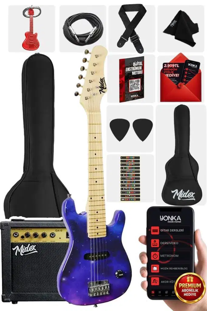 Midex CEG-30PU 4-6 Yaş Çocuklar İçin Amfili Full 1/4 30 İnç Elektro Gitar Seti Mor