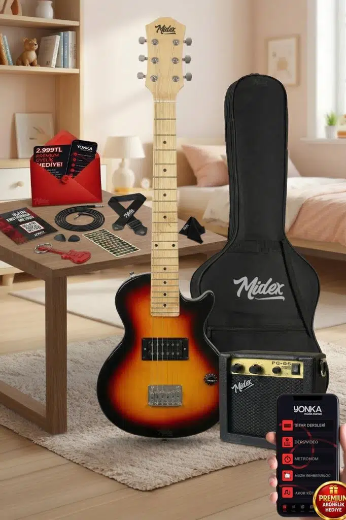 Midex CEG-34SB 5-8 Yaş Çocuklar İçin Amfili Full 1/2 34 İnç Elektro Gitar Seti Sunburs