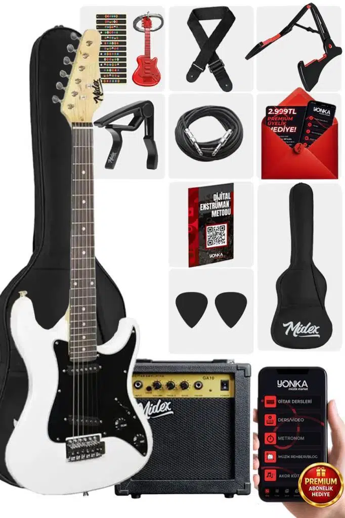 Midex CEG-36WH 8-12 Yaş Çocuklar İçin Amfili Full 3/4 36 İnç Elektro Gitar Seti White