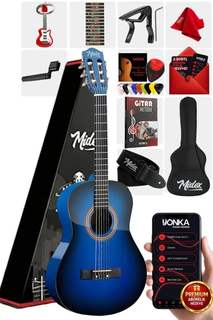 Midex CG-270BL Klasik Gitar 4/4 Yetişkin Boy Sap Ayarlı Full Set