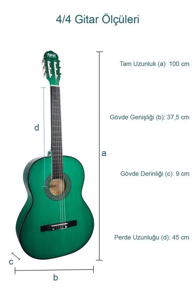 Midex CG-270GR Yeşil Renk Klasik Gitar 4/4 Yetişkin Boy Sap Ayarlı Full Set