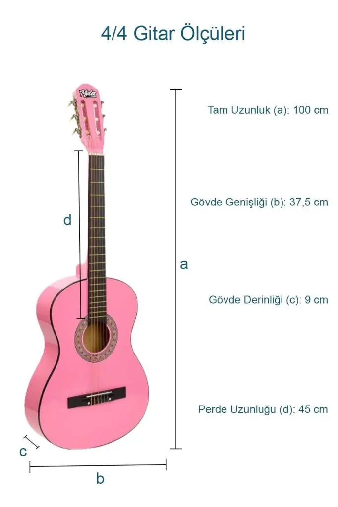 Midex CG-270PK Pembe Renk Klasik Gitar 4/4 Yetişkin Boy Sap Ayarlı Full Set