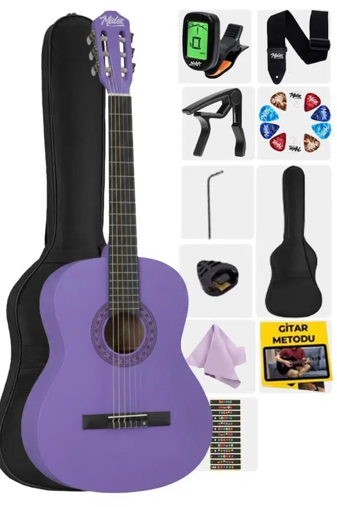 Midex CG-270PRP Mor Renk Klasik Gitar 4/4 Yetişkin Boy Sap Ayarlı Full Set