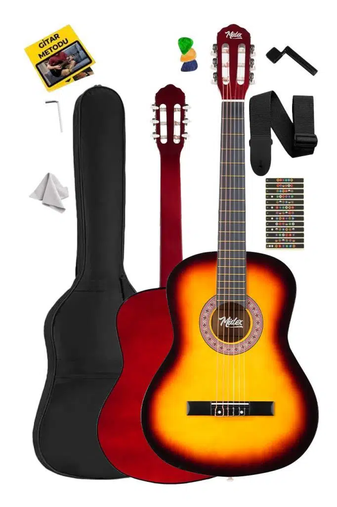 Midex CG-270SB Sunburst Renk Klasik Gitar 4/4 Yetişkin Boy Sap Ayarlı Full Set