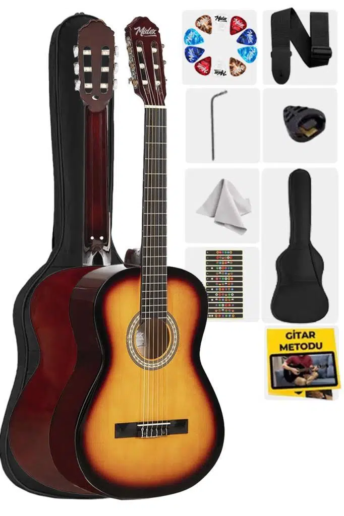 Midex CG-270SB Sunburst Renk Klasik Gitar 4/4 Yetişkin Boy Sap Ayarlı Full Set