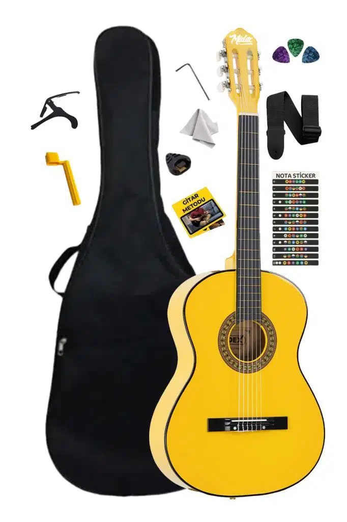 Midex CG-270YLW-OUT Sarı Renk Klasik Gitar 4/4 Yetişkin Boy Sap Ayarlı Full Set(OUTLET)