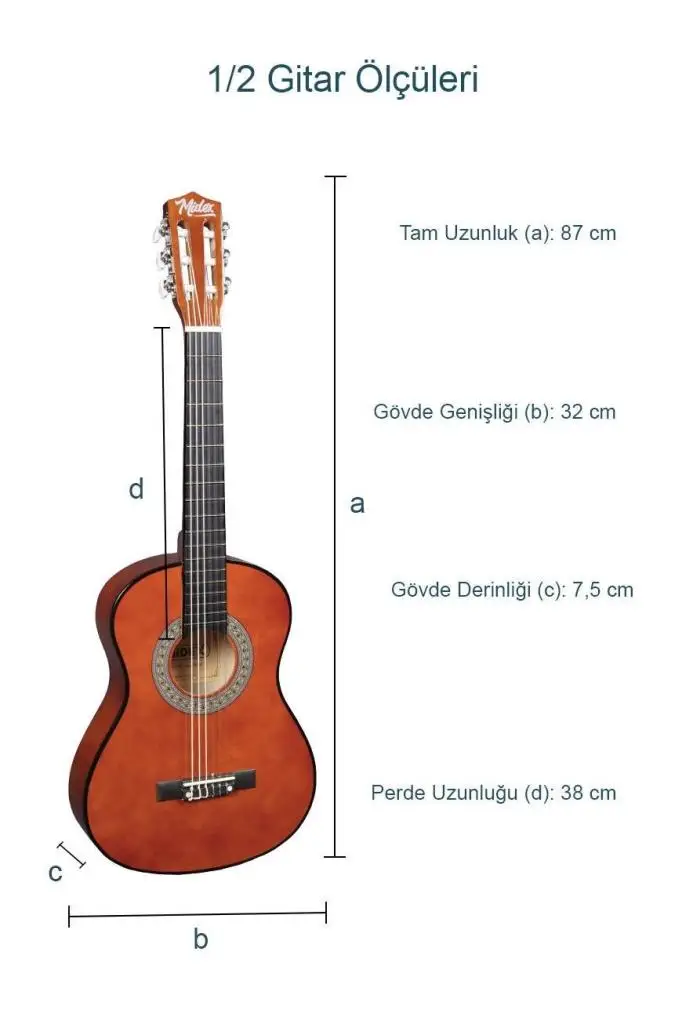 Midex CG-34BRW-PAK Kaliteli 34 İnç 1/2 Juniur Çocuk Gitarı Seti 4-8 Yaş Arası (Tuner Çanta Capo Askı Nota Sticker Pena Metod)