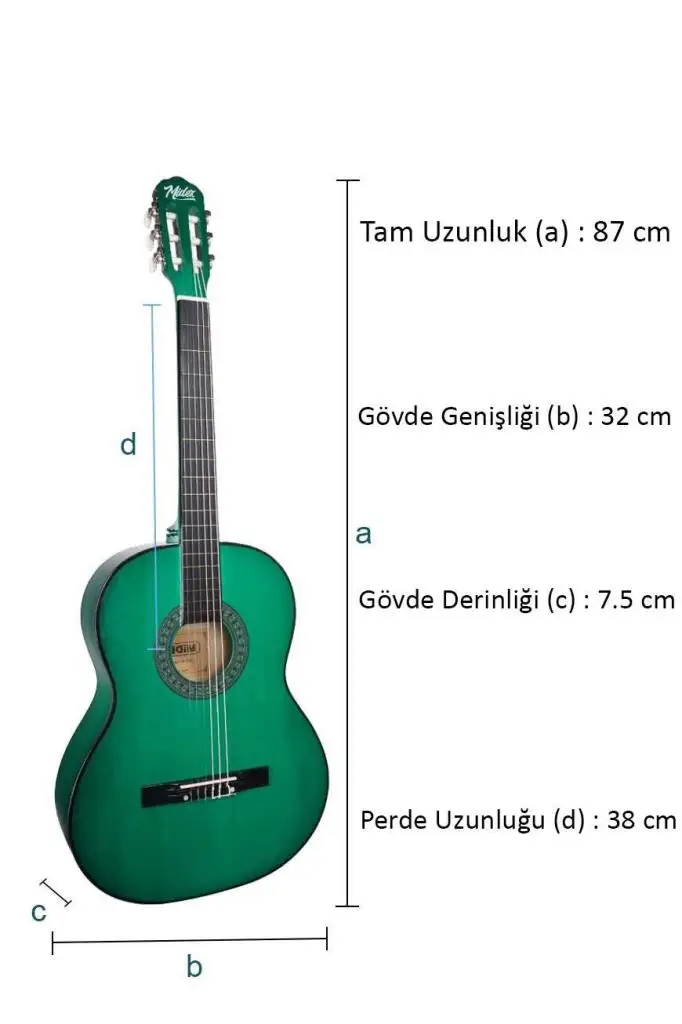 Midex CG-34GR-PAK Kaliteli 34 İnç 1/2 Junior Çocuk Gitarı Seti 4-8 Yaş Arası (Tuner Çanta Capo Askı Nota Sticker Pena Metod)