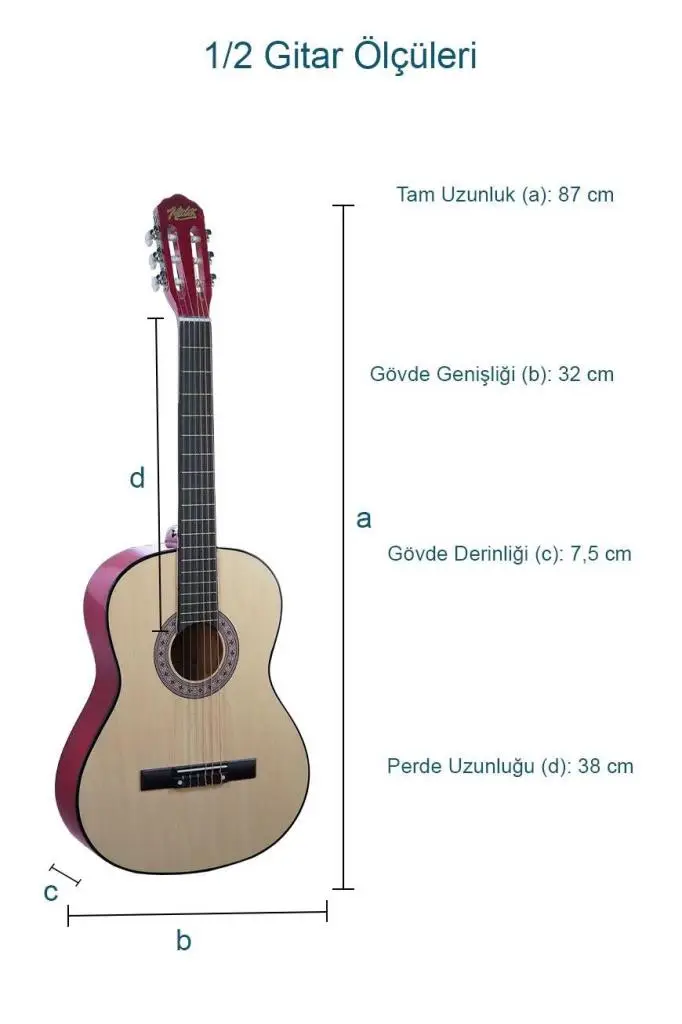 Midex CG-34NT Kaliteli 34 İnç 1/2 Juniur Çocuk Gitarı 4-8 Yaş Arası (Çanta Capo Nota Sticker Askı Pena Metod)
