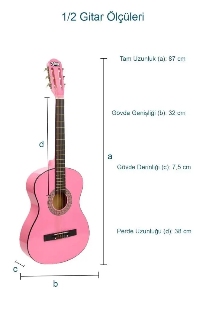 Midex CG-34PK-PAK Kaliteli 34 İnç 1/2 Juniur Çocuk Gitarı Seti 4-8 Yaş Arası (Tuner Çanta Capo Askı Nota Sticker Pena Metod)