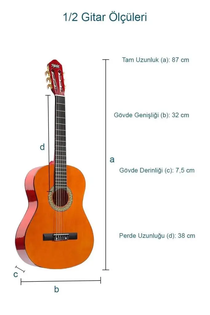 Midex CG-34YL-PAK Kaliteli 34 İnç 1/2 Junior Çocuk Gitarı 4-8 Yaş Arası (Çanta Tuner Askı Pena Metod)