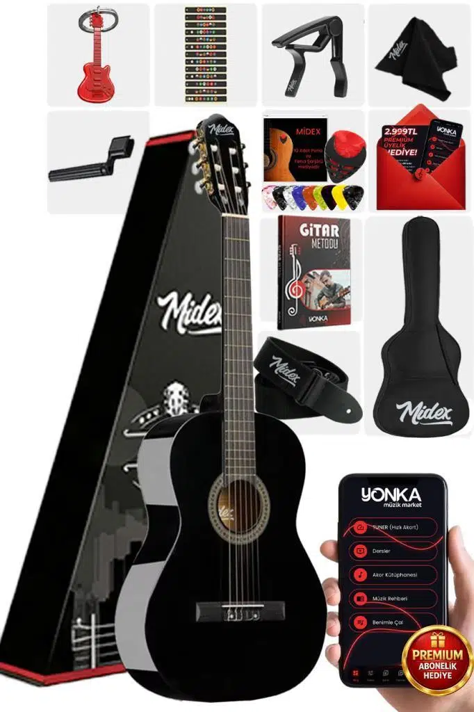 Midex CG-36BK Kaliteli 36 İnç 3/4 Junior Çocuk Gitarı 8-12 Yaş Arası (Çanta Askı Pena Metod)