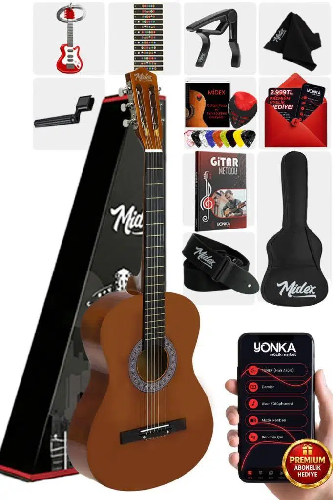 Midex CG-36BRW Kaliteli 36 İnç 3/4 Juniur Çocuk Gitarı 8-12 Yaş Arası (Çanta Askı Capo Nota Sticker Pena Metod)