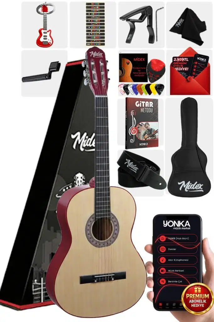 Midex CG-36NT Kaliteli 36 İnç 3/4 Juniur Çocuk Gitarı 8-12 Yaş Arası (Çanta Askı Capo Nota Sticker Pena Metod)