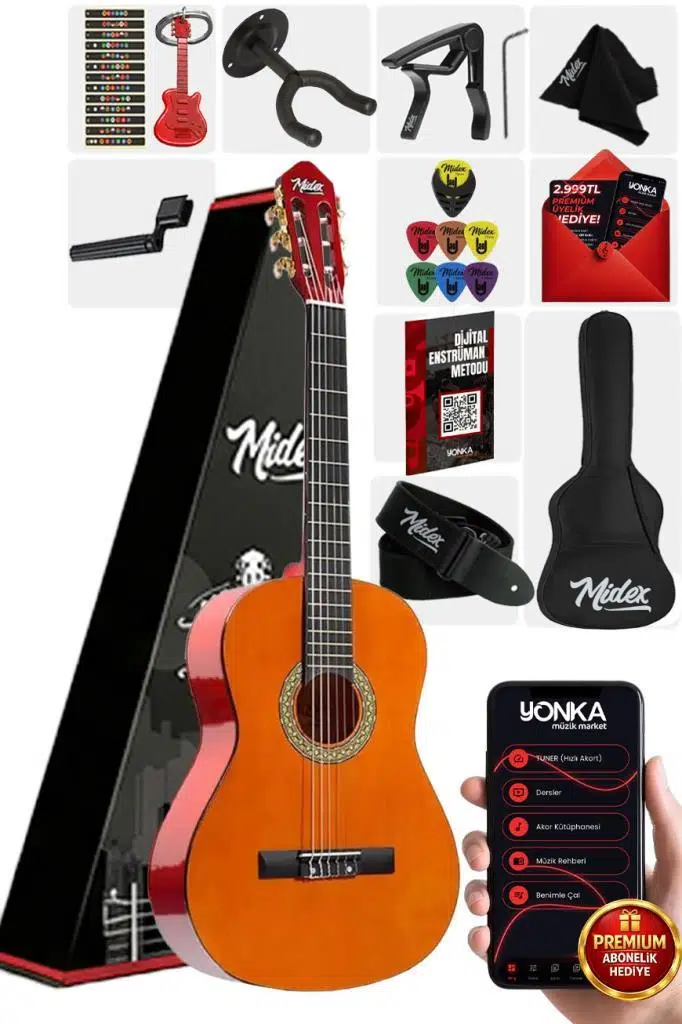 Midex CG-36OR-PAK Kaliteli 36 İnç 3/4 Junior Çocuk Gitarı 8-12 Yaş Arası (Çanta Askı Pena)