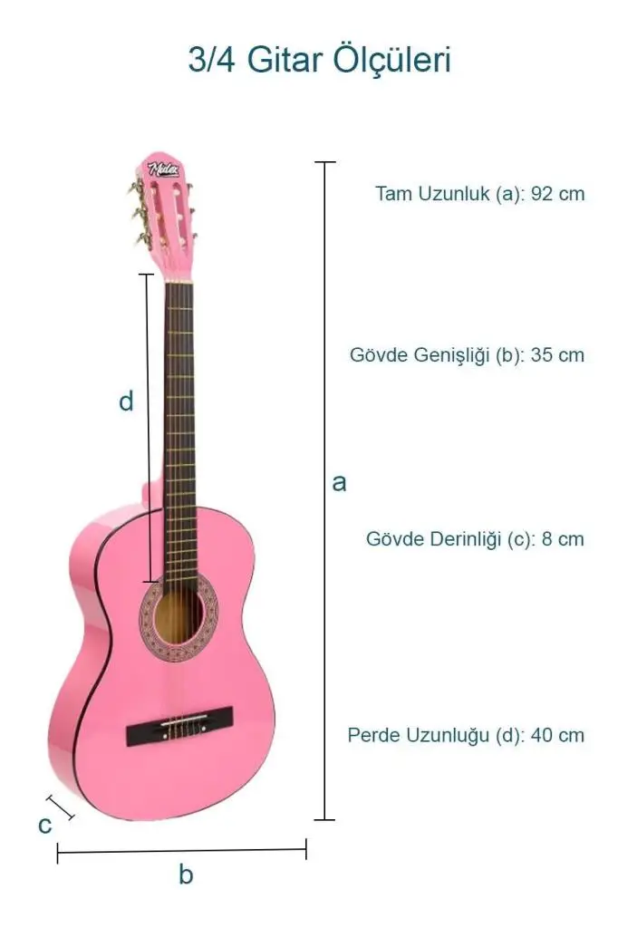 Midex CG-36PK-PAK Kaliteli 36 İnç 3/4 Juniur Çocuk Gitarı 8-12 Yaş Arası (Tuner Çanta Capo Askı Nota Sticker Pena Metod)
