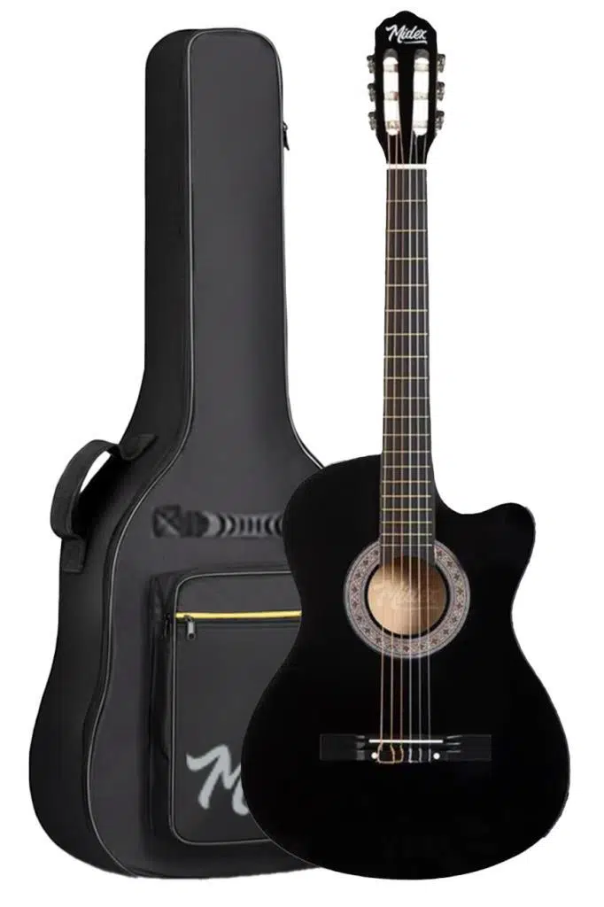 Midex CG-390BK-XBAG Siyah Klasik Gitar 4/4 Sap Ayarlı Kesik Kasa Full Set (Çanta Tuner Askı Capo Metod Pena)