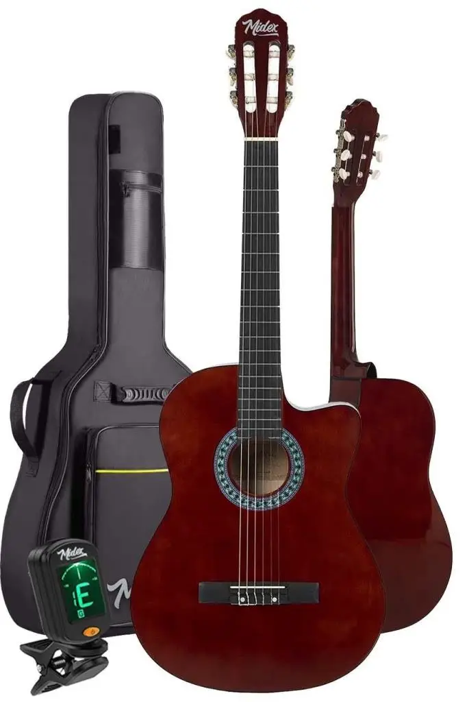 Midex CG-390BR-XBAG Klasik Gitar 4/4 Sap Ayarlı Kesik Kasa (Çanta Tuner Askı Capo Metod Pena)