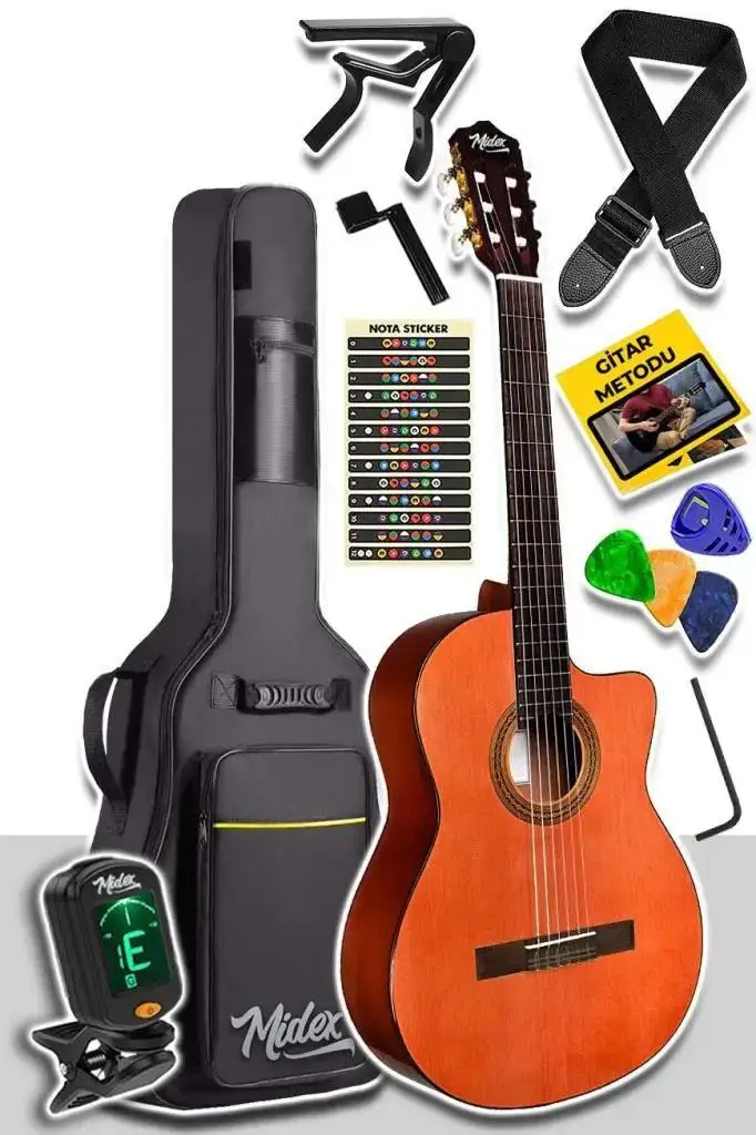 Midex CG-390M-XBAG Klasik Gitar 4/4 Sap Ayarlı Kesik Kasa (Çanta Tuner Askı Capo Metod Pena)