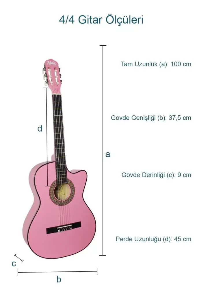 Midex CG-390PK-XBAG Pembe Renk Klasik Gitar 4/4 Sap Ayarlı Kesik Kasa (Çanta Tuner Askı Capo Metod Pena)