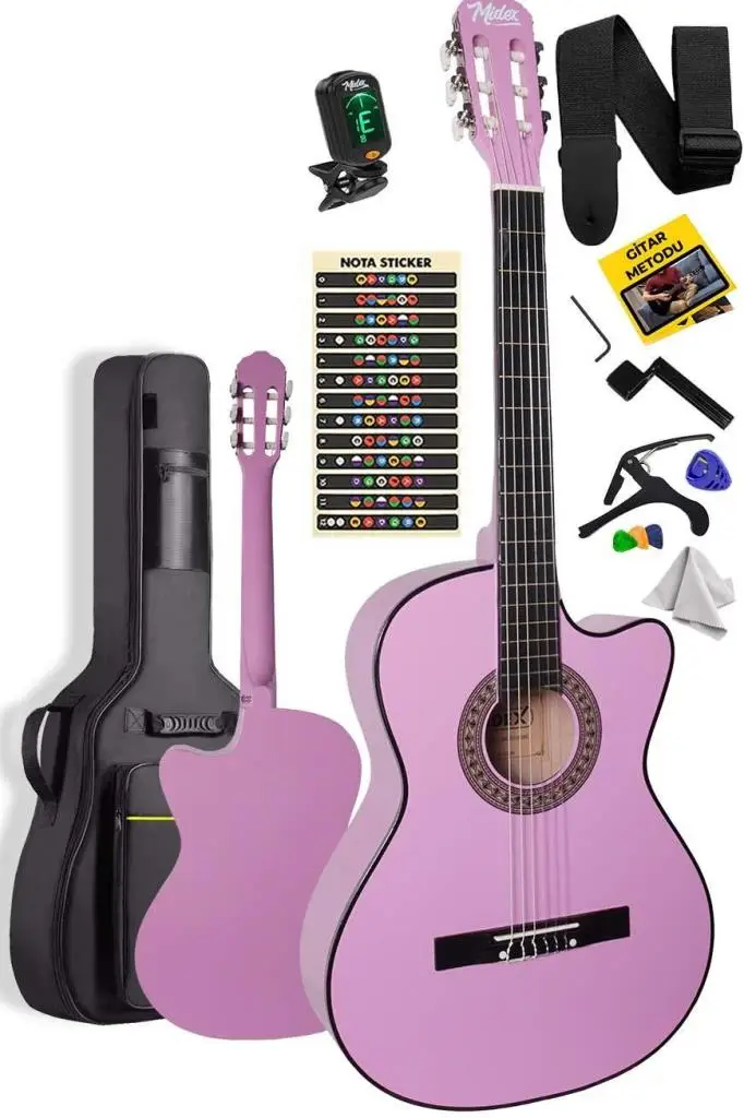 Midex CG-390PU-XBAG Lila Renk Klasik Gitar 4/4 Sap Ayarlı Kesik Kasa (Full Set)