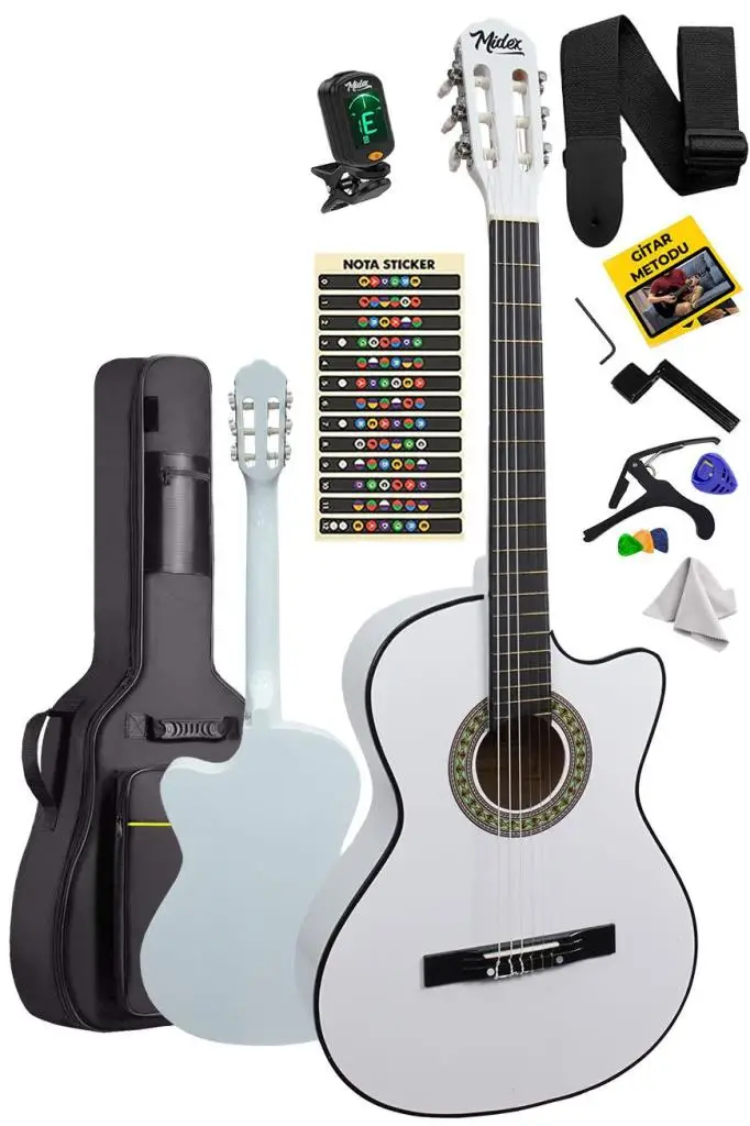 Midex CG-390WH-XBAG Beyaz Renk Klasik Gitar 4/4 Sap Ayarlı Kesik Kasa (Full Set)