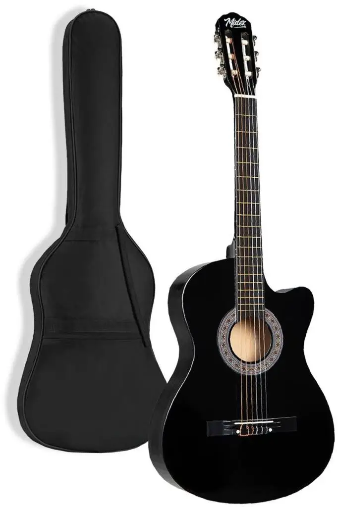 Midex CG-395BK Siyah Klasik Gitar 4/4 Sap Ayarlı Kesik Kasa Full Set (Çanta Askı Tuner Metod Pena)