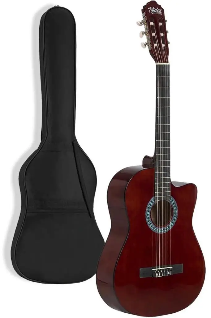 Midex CG-395BR Kahve Renk Kesik Klasik Gitar 4/4 Yetişkin Boy Sap Ayarlı Full Set