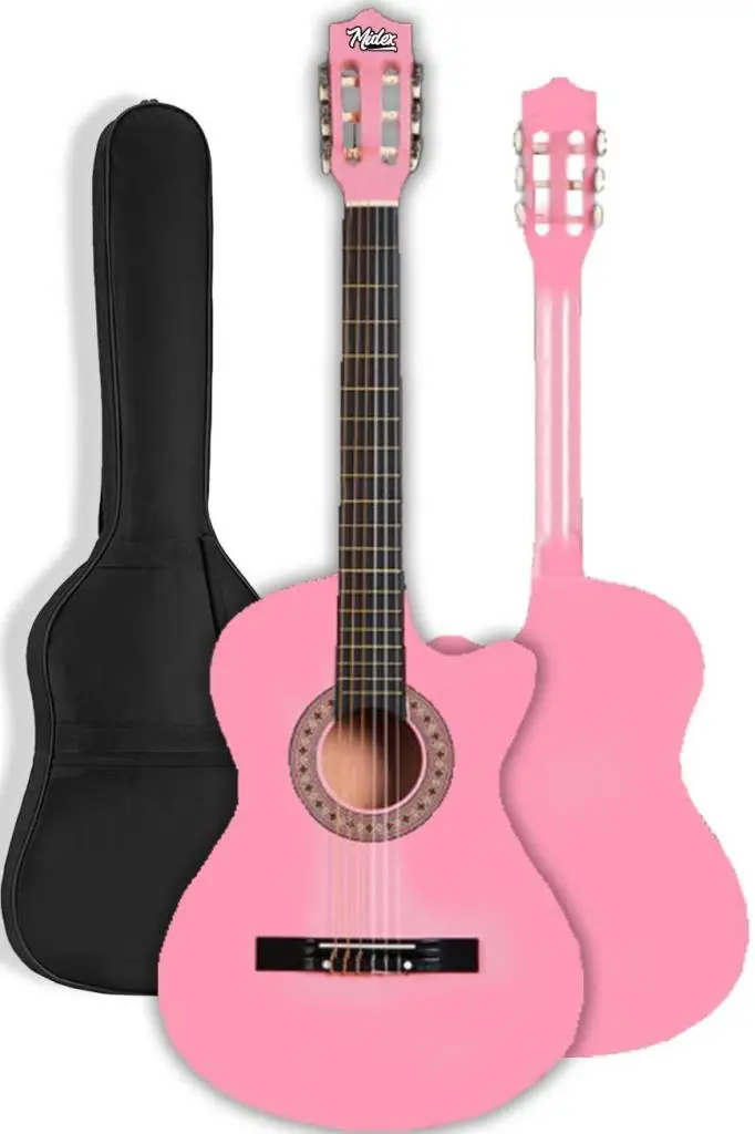 Midex CG-395PK Pembe Renk Kesik Klasik Gitar 4/4 Yetişkin Boy Sap Ayarlı Full Set