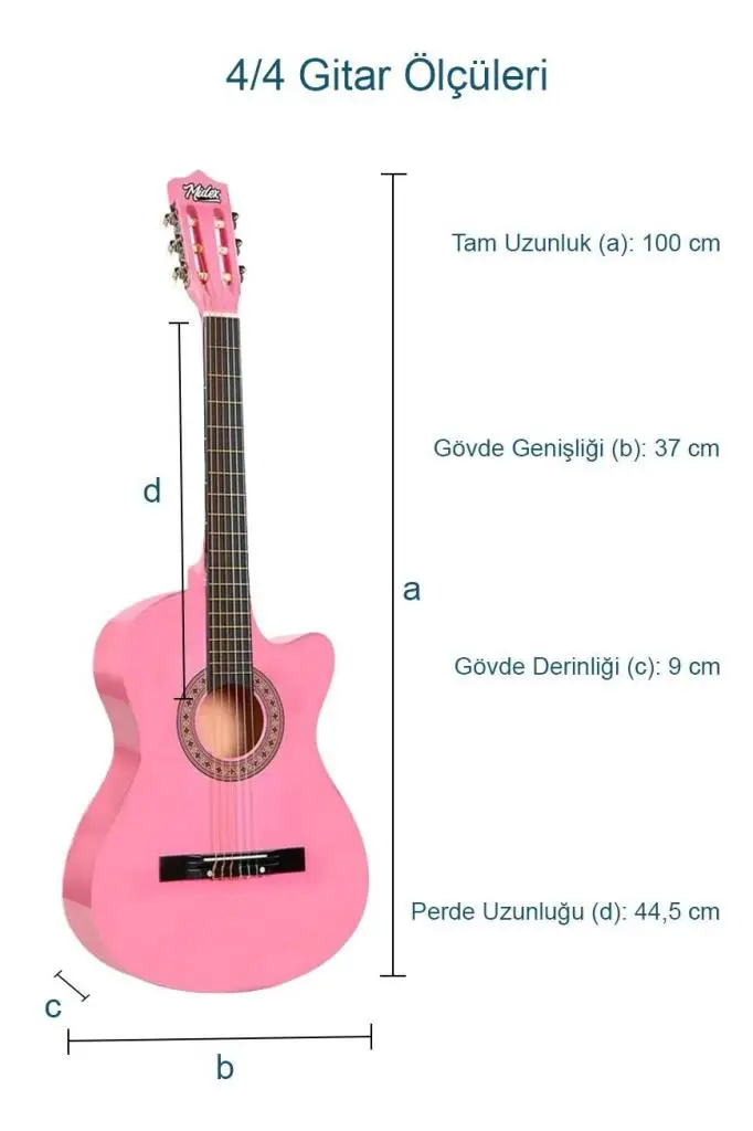 Midex CG-395PK Pembe Renk Kesik Klasik Gitar 4/4 Yetişkin Boy Sap Ayarlı Full Set