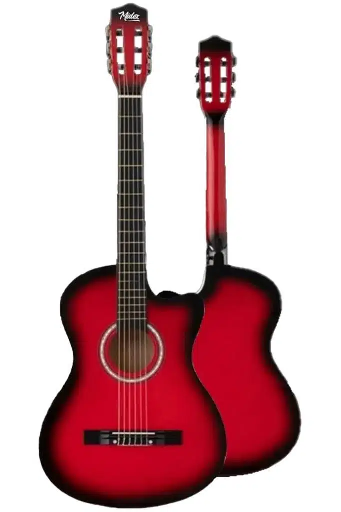Midex CG-395RD Kırmızı Renk Kesik Klasik Gitar 4/4 Yetişkin Boy Sap Ayarlı Full Set