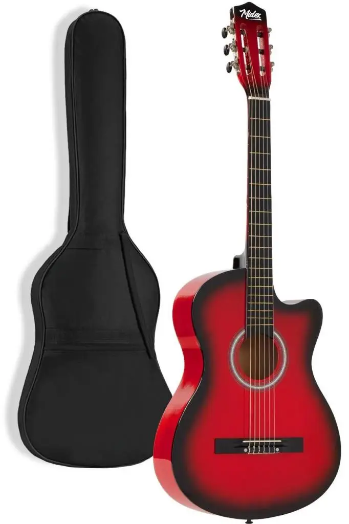 Midex CG-395RD Kırmızı Renk Kesik Klasik Gitar 4/4 Yetişkin Boy Sap Ayarlı Full Set