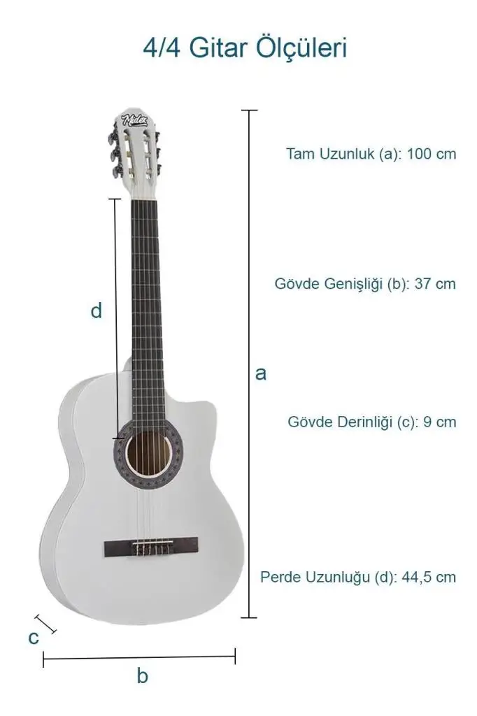 Midex CG-395WH Beyaz Renk Kesik Klasik Gitar 4/4 Yetişkin Boy Sap Ayarlı Full Set