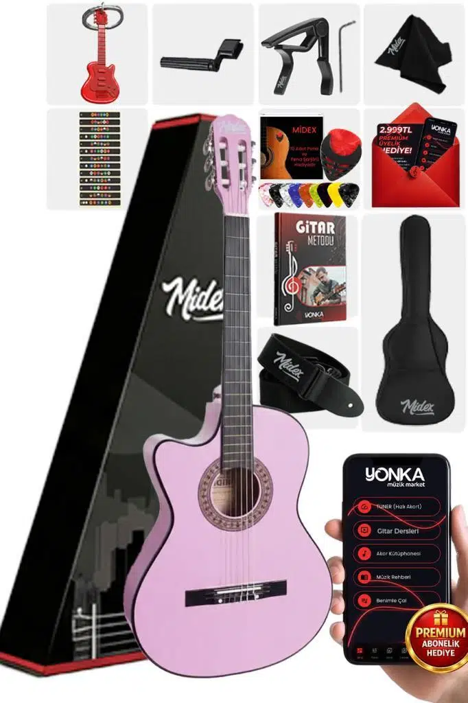 Midex CG-396PU SOLAK Klasik Gitar Lila Renk Full Set Sap Ayarlı 4/4 yetişkin Boy