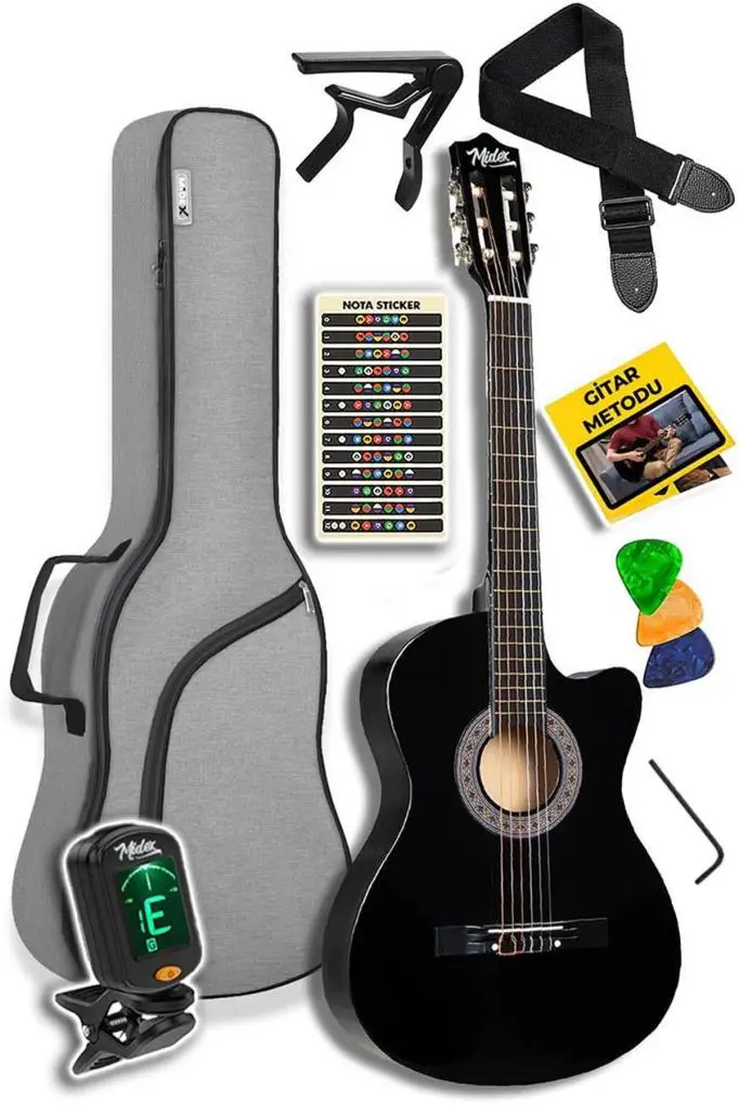 Midex CG-39CS Gigbag ve Full Aksesuar Siyah Klasik Gitar 4/4 Sap Ayarlı Kesik Kasa