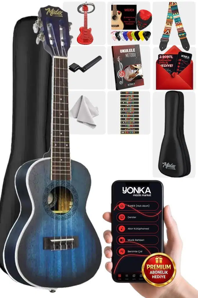 Midex CN-23 Yüksek Kaliteli Masif Ağaç Concert Ukulele Seti