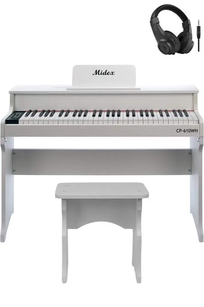Midex CP-610WH Çocuk Piyanosu 8-14 Yaş 61 Tuşlu Bluetooth`lu Tuş Hassasiyetli